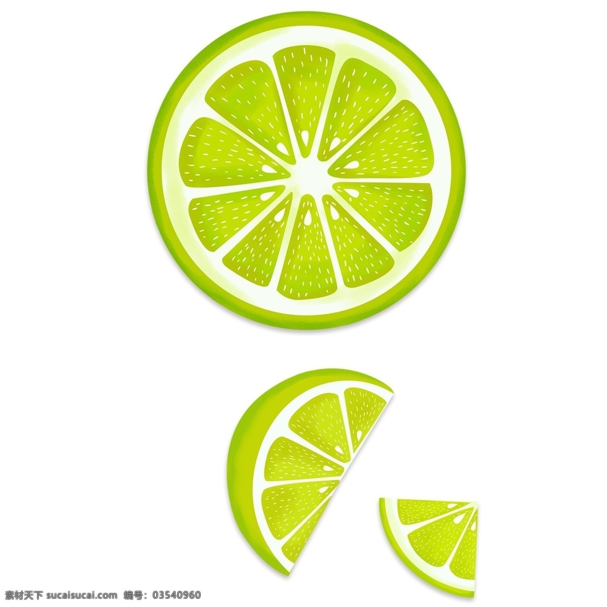 绿色 柠檬 装饰 卡通 柠檬片 装饰素材