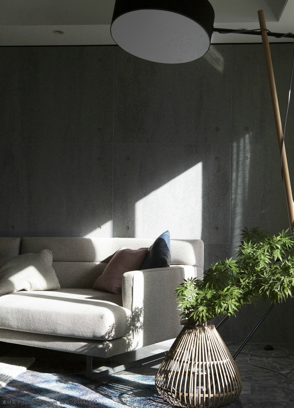 现代 极 简 客厅 灰色 背景 墙 室内装修 效果图 纯色背景墙 客厅装修 浅色沙发