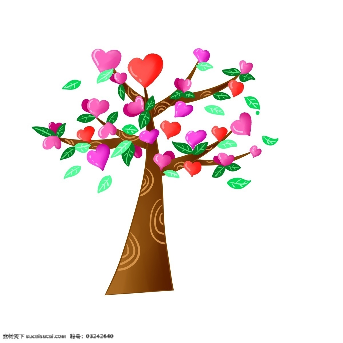 棕色 立体 创意 树 插图 红色心形 粉色心形 心形创意树 漂亮的创意树 大气的创意树 棕色树木 绿色植物