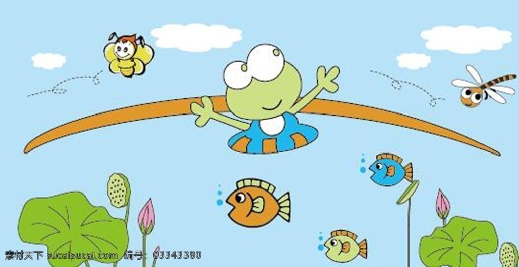 荷塘 荷花 荷叶 青蛙 青蜓 小鱼 动漫动画 风景漫画