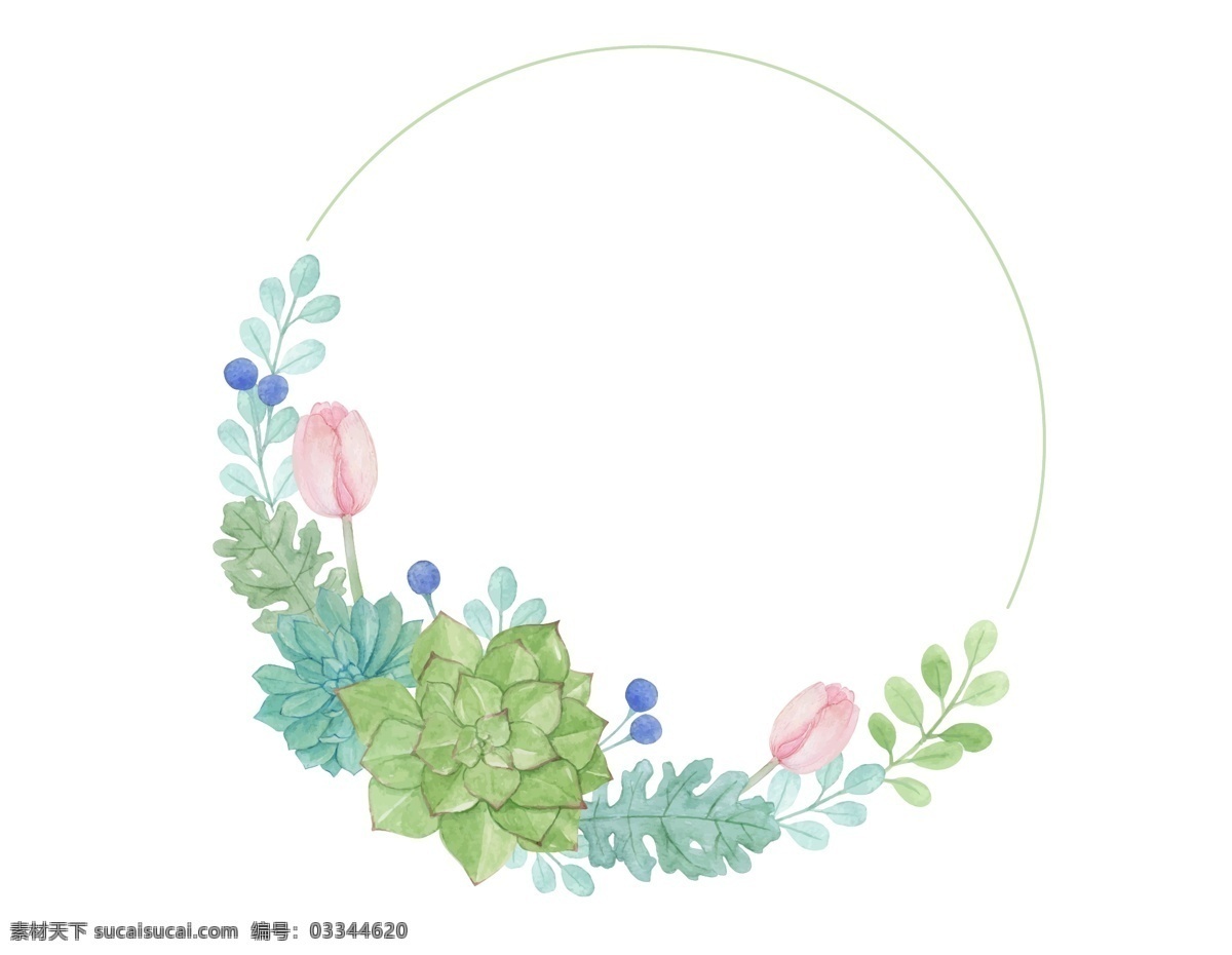 卡通 花朵 边框 元素 小清新 线条 绿叶 手绘 花朵边框 多肉植物 ai元素 矢量元素