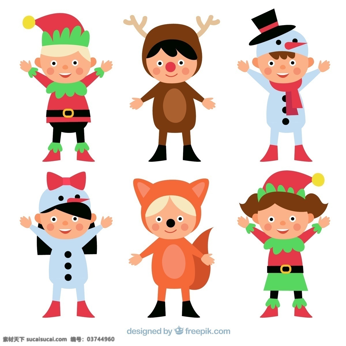 款 圣诞 化妆 舞会 儿童 矢量 圣诞节 狐狸 小朋友 精灵 驯鹿 雪人 装扮 动漫动画 动漫人物