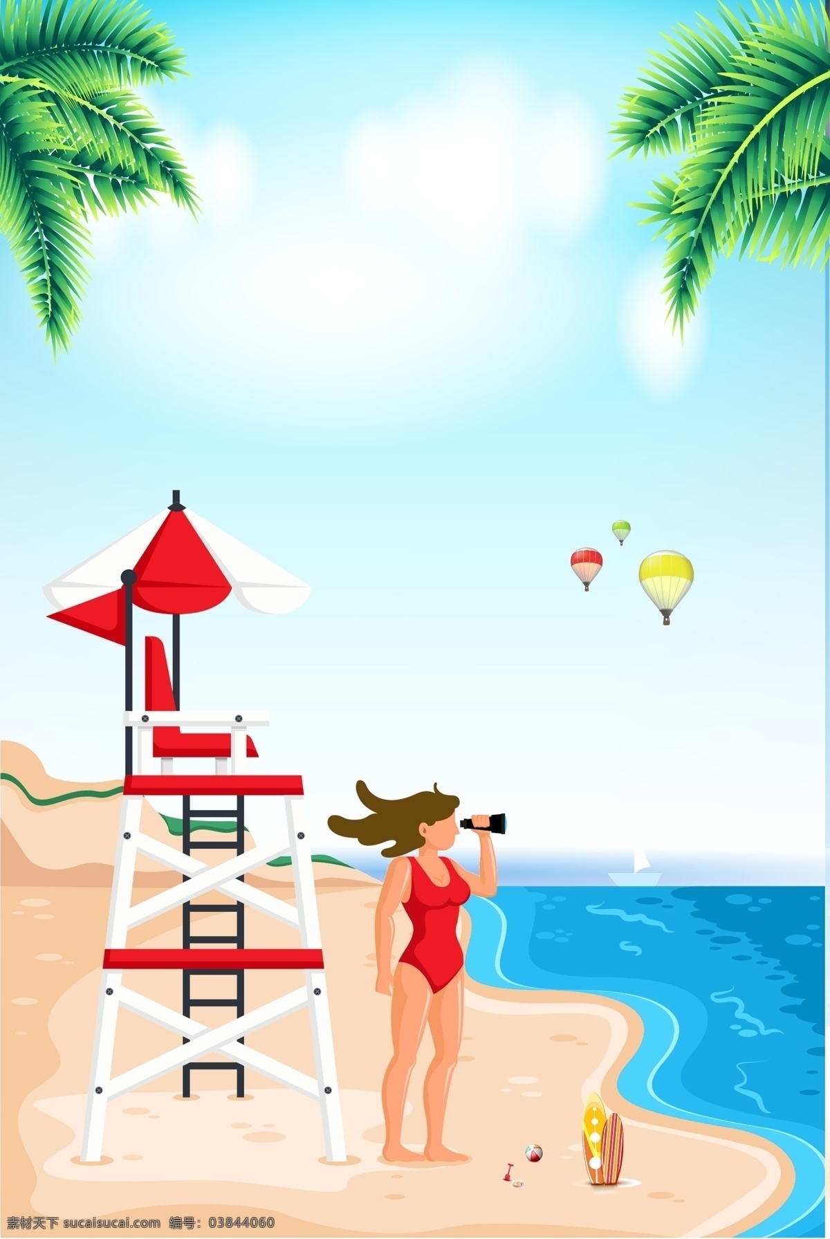 旅游出行 宣传海报 旅游 宣传 促销 打折 出行 出游 旅行 游玩 沙滩 热气球 椰子树