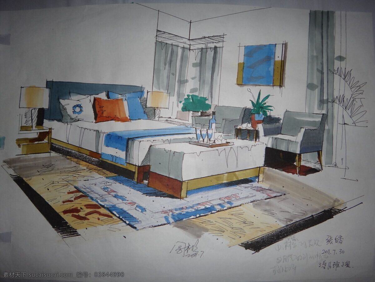 床 环境设计 沙发 室内 室内设计 手绘 马克 设计素材 模板下载 马克室内手绘 家居装饰素材