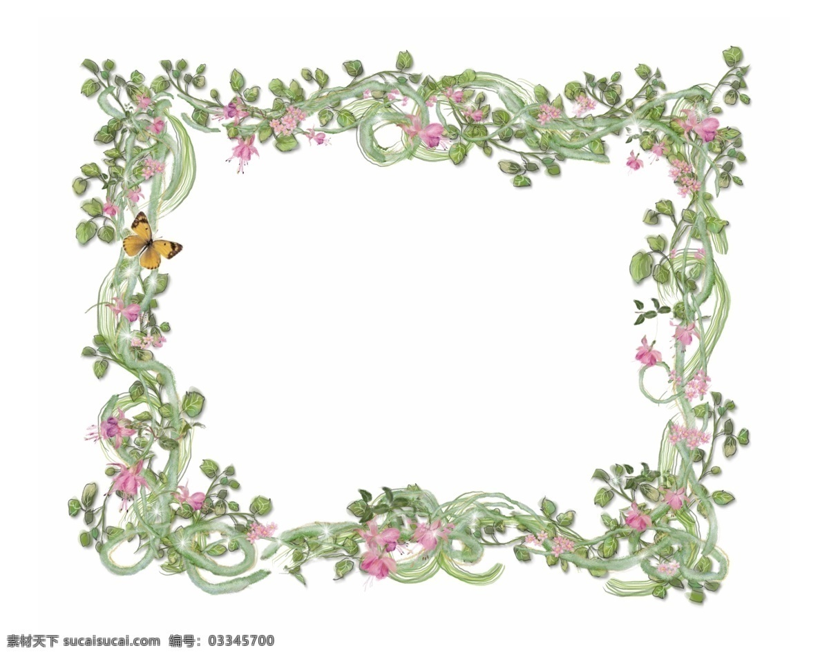 花草边框 花纹边框 装饰边框 分层 设计素材 psd源文件 白色