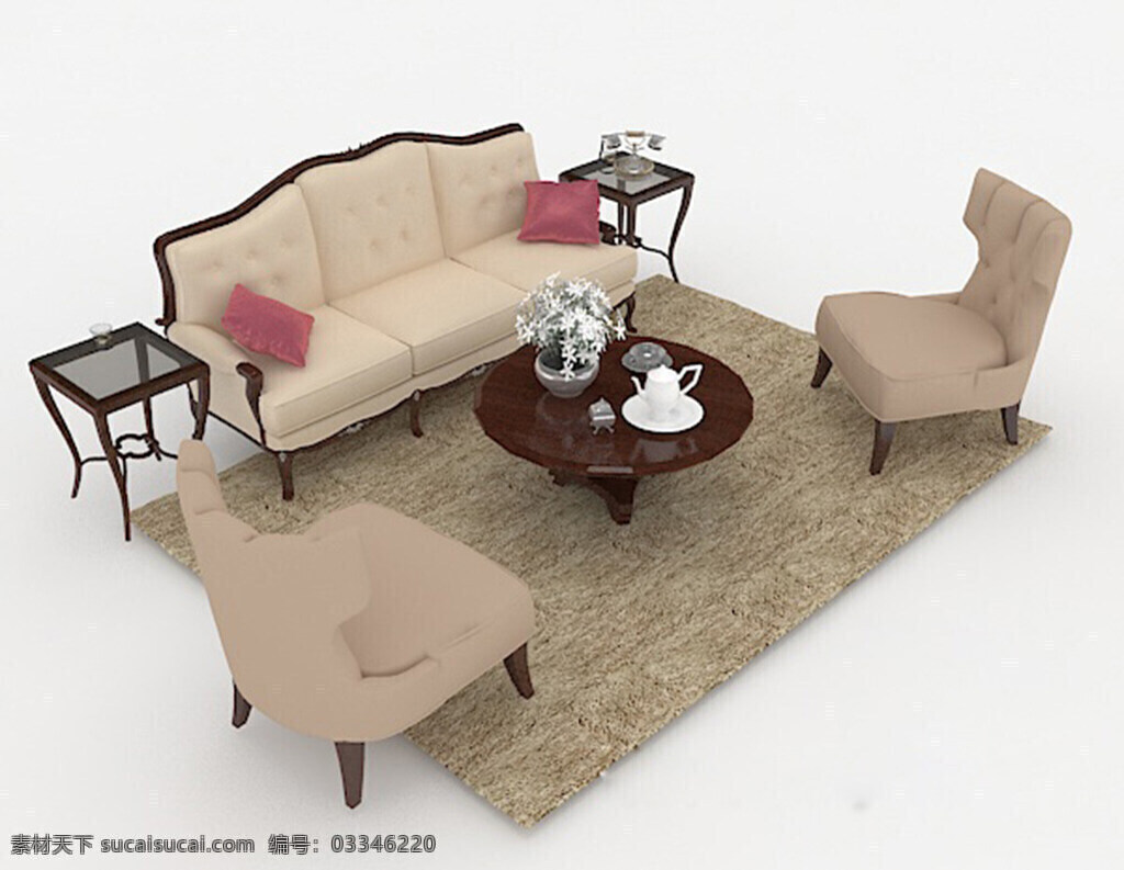 简 欧 组合 沙发 3d 模型 简欧组合沙发 3d模型下载 3dmax 现代风格模型 白色
