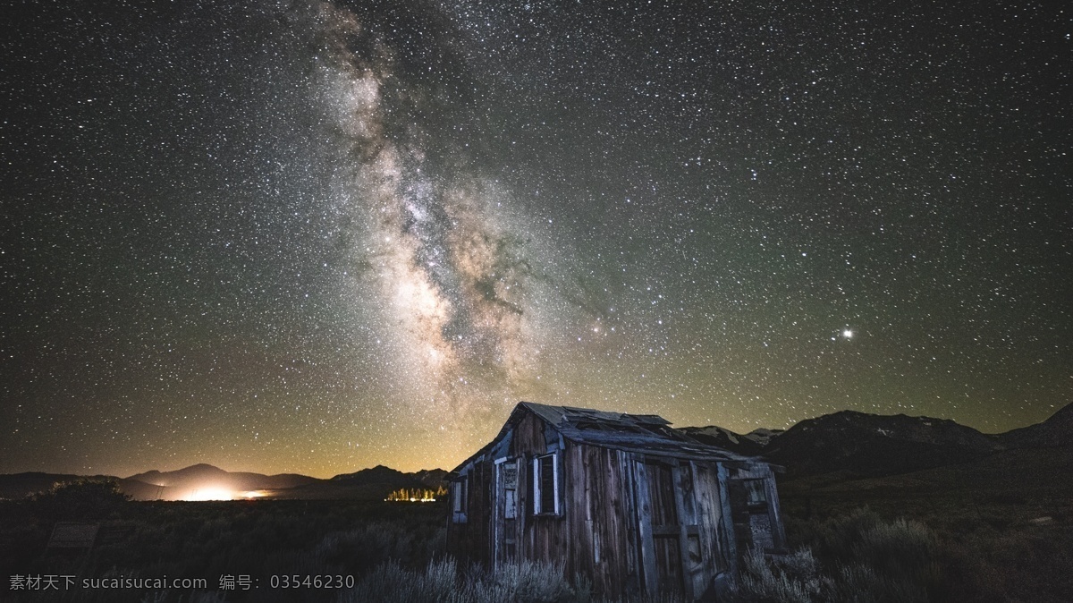 灿烂星空 灿烂 星空 银河 木屋 天空 设计素材 自然景观 自然风景