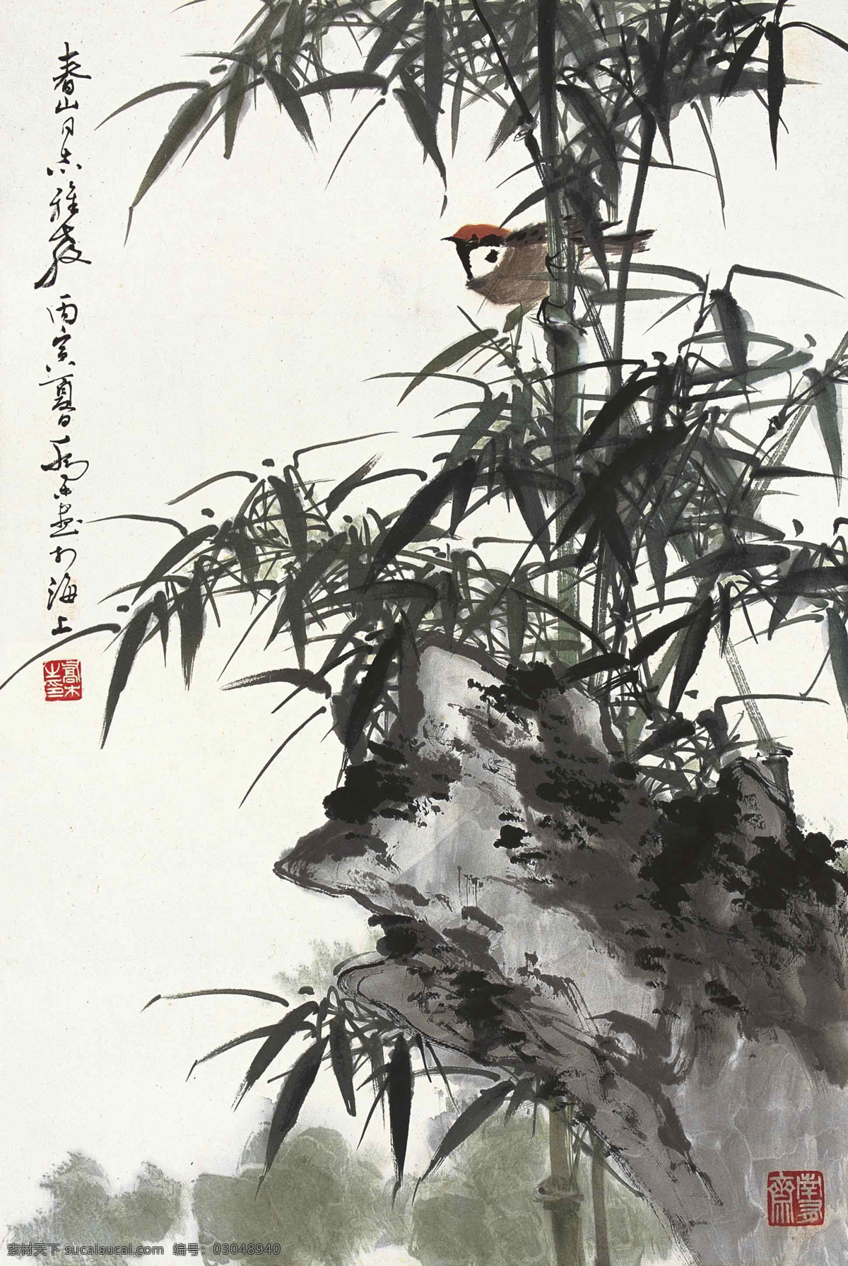 翠竹 国画 花鸟 绘画书法 麻雀 文化艺术 小鸟 设计素材 模板下载 翠竹小鸟 乔木 竹子 雀儿 国画乔木
