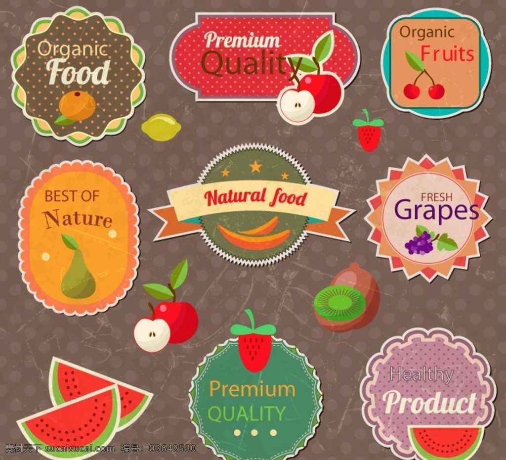 水果标签 设计矢量 橘子 苹果 猕猴桃 标签 樱桃 葡萄 西瓜 草莓 矢量图 eps格式 标志图标 其他图标