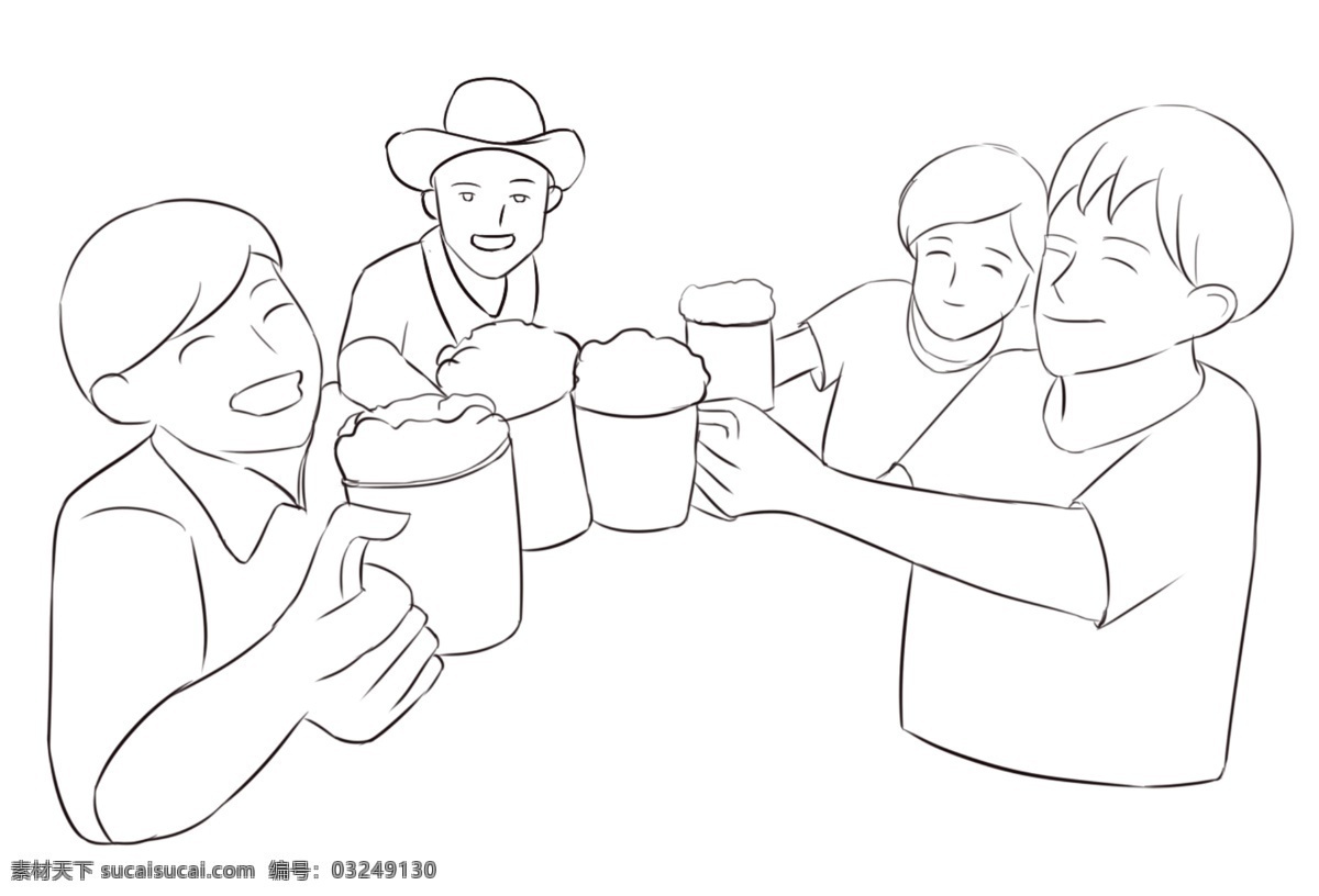 举杯 喝酒 三 人 聚餐 啤酒 卡通 手绘 三人 喝啤酒