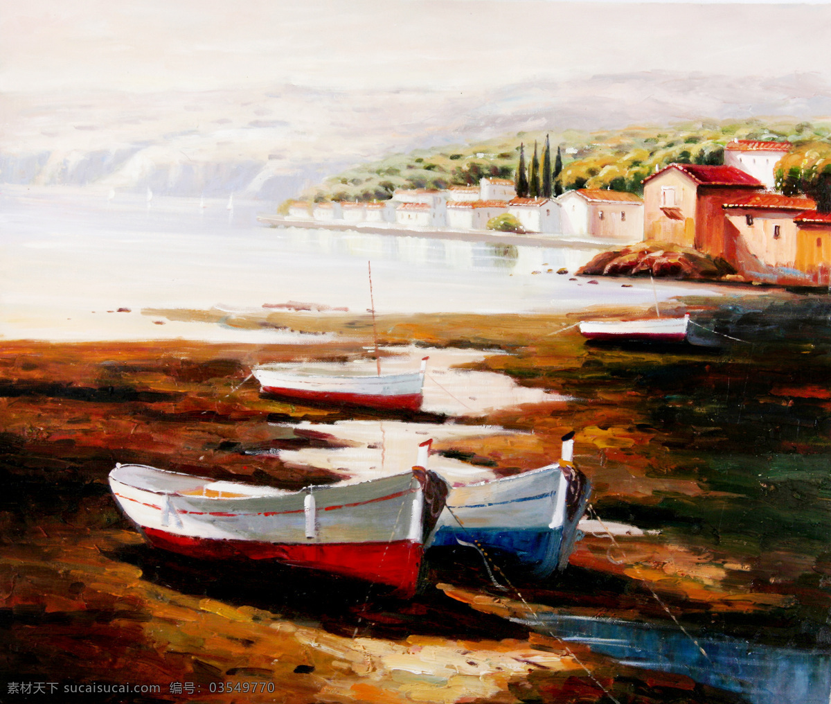 地中海 地中海油画 绘画书法 欧式 文化艺术 油画 装饰 设计素材 模板下载 船景