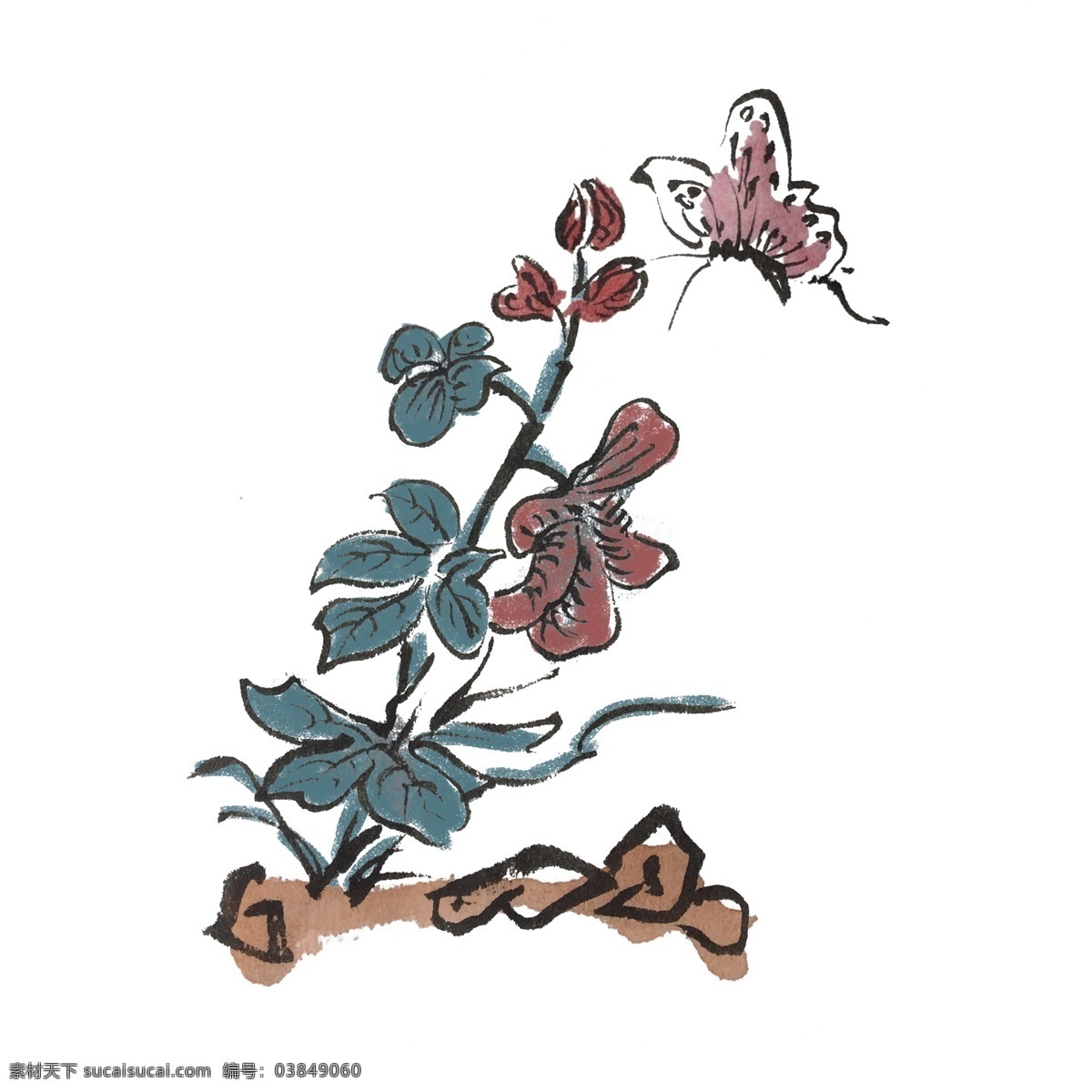 水墨 风 花草 蝴蝶 手绘 插画 中国风 动物 古风 水墨风 墨迹 夏季 彩色 昆虫 春天 生动 国风 国画 花鸟 小景