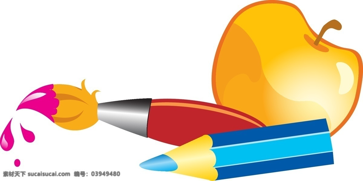 手绘 彩色 铅笔 苹果 元素 画画 ai元素 免扣元素