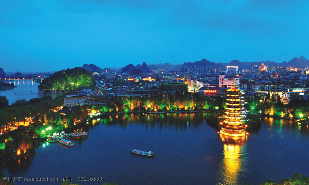 桂林杉湖夜景 两江四湖 榕杉湖 杉湖 桂林 夜景 日月双塔 桂林山水 旅游摄影 国内旅游