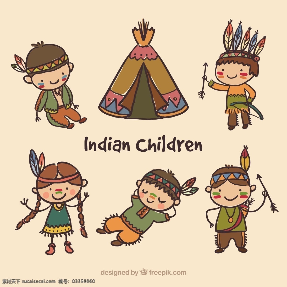 手绘 印度 儿童 包 手 手画 箭头 字符 游戏 服装 绘画 玩 有趣 帐篷 羽毛 画 手起来 白色