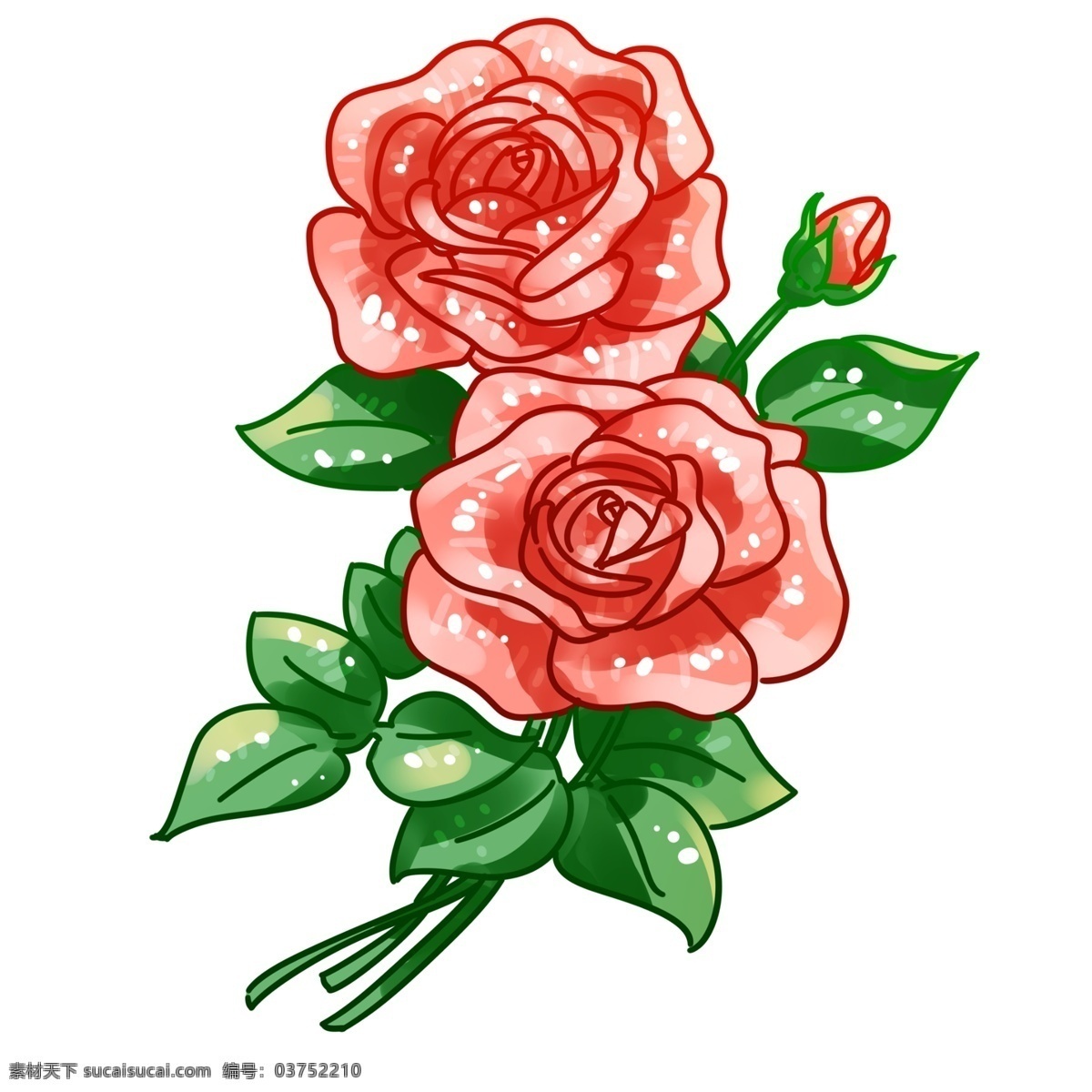 两 朵 粉色 玫瑰花 元素 红色 红玫瑰 粉玫瑰 花骨朵