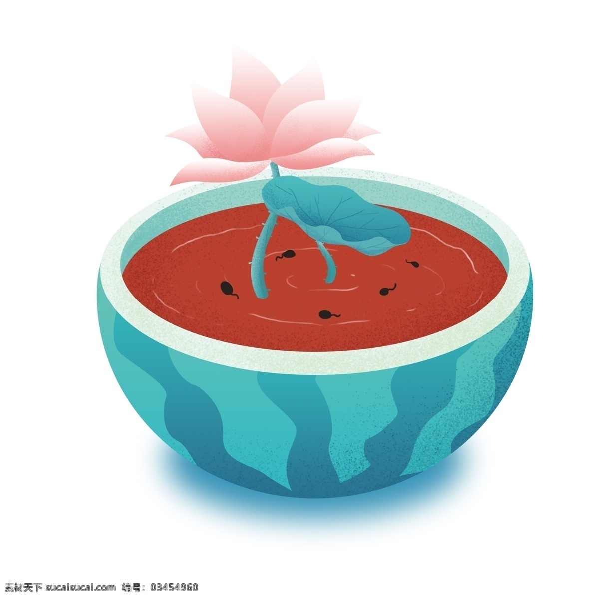 夏日 荷花 创意 西瓜 元素 蝌蚪 荷叶 西瓜汁 夏天 渐变 卡通 可爱