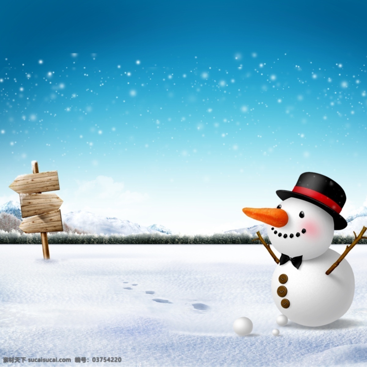 卡通 冬季 主 图 背景 雪人 指向标 白色