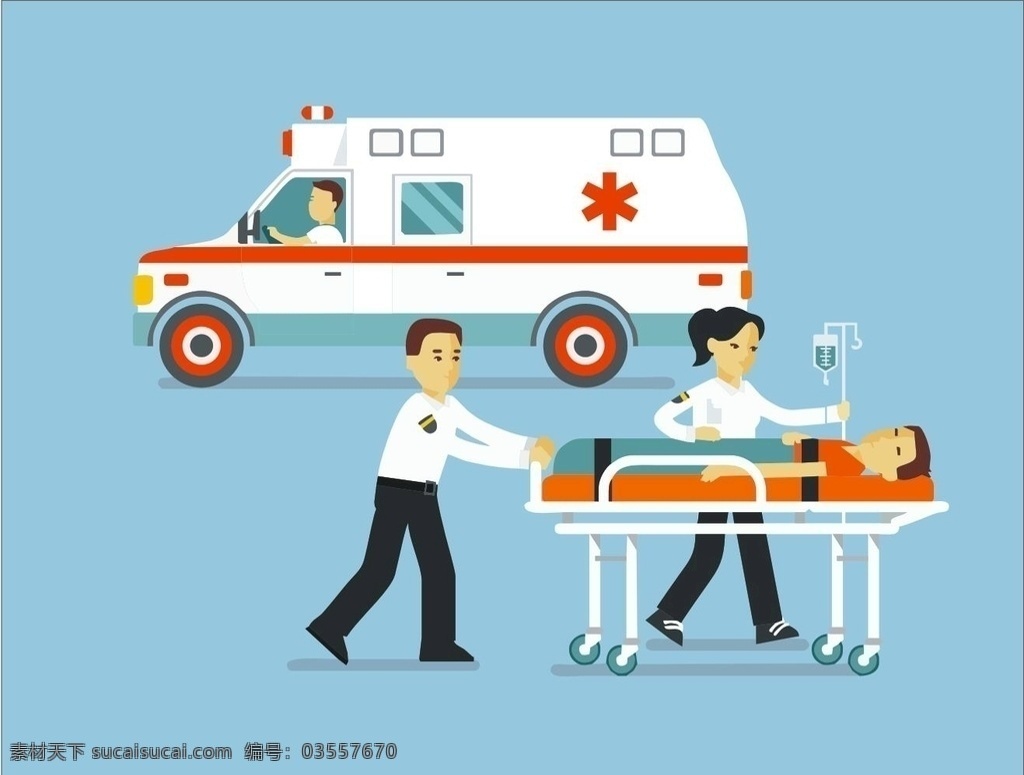 医护素材图片 救护车 医护 人员 病人 卡通