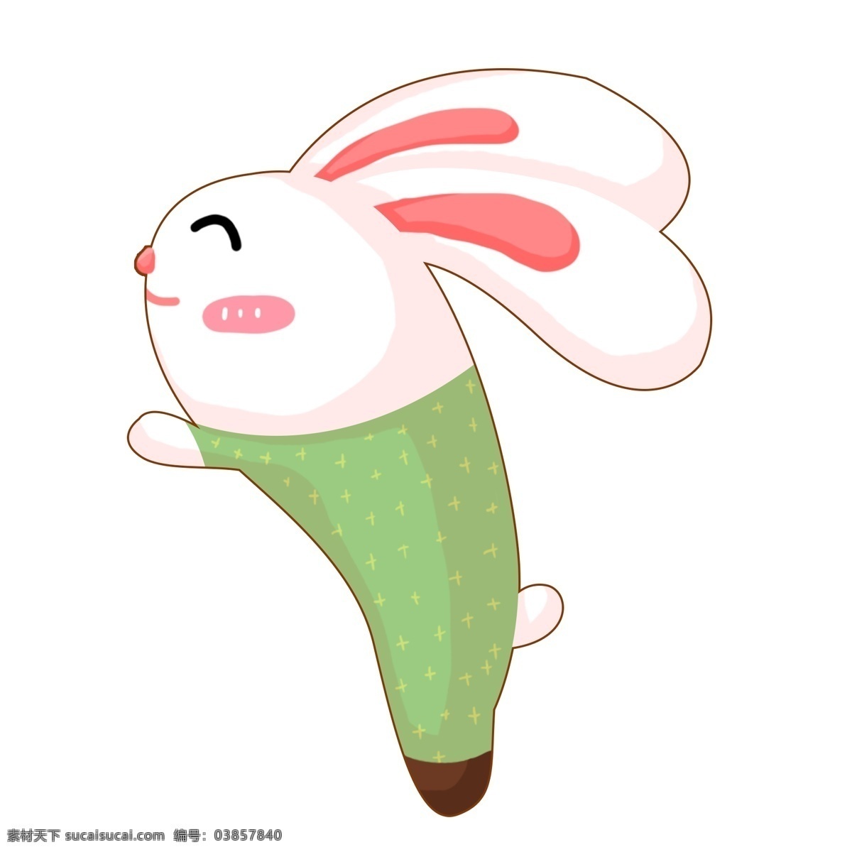 兔子 侧身 手绘 插画 衣服 绿色 白兔 小动物 动物 萌宠 宠物 小白兔 小兔子