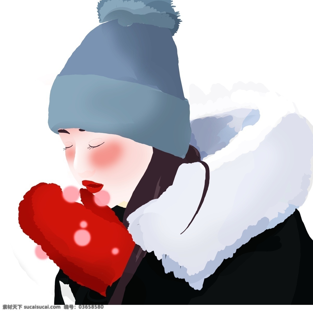 面色 红润 彩绘 小女孩 商用 元素 冬季 女孩 人物 插画设计 哈气 女生 psd设计