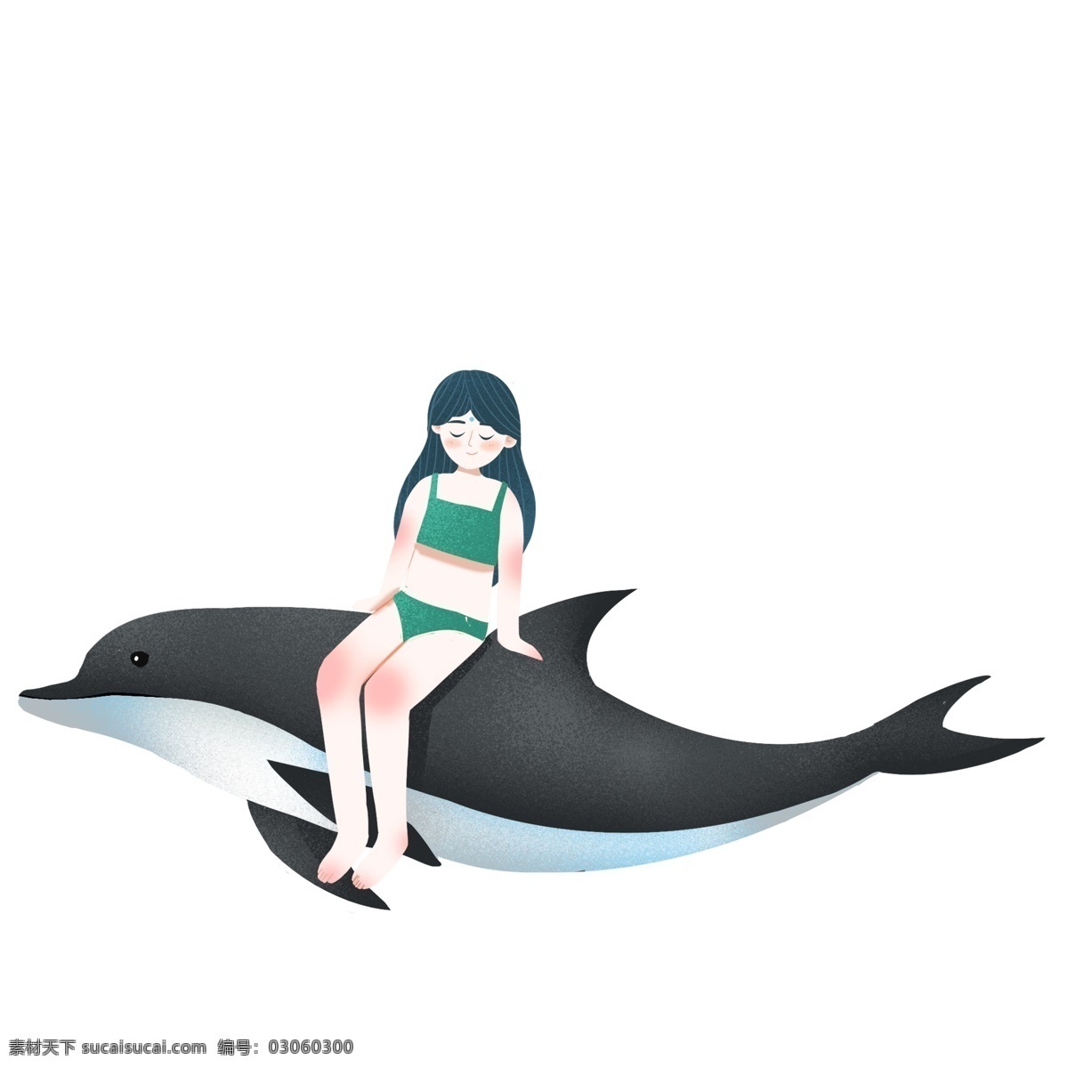 坐在 海豚 上 女孩 图案 元素 卡通人物 海豚上的女孩 设计元素 手绘元素 psd元素 免抠元素