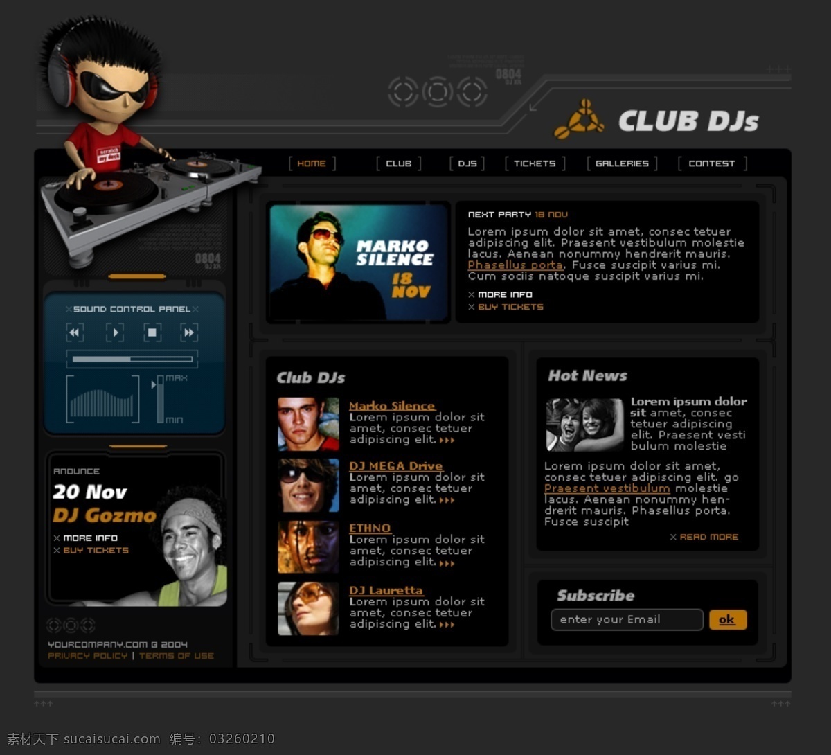 黑色 音乐 dj 俱乐部 网页模板 欧美风格 dj俱乐部 网页素材
