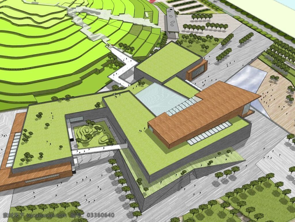 绿色博物馆 模型 建筑 博物馆 外观 skp 绿色