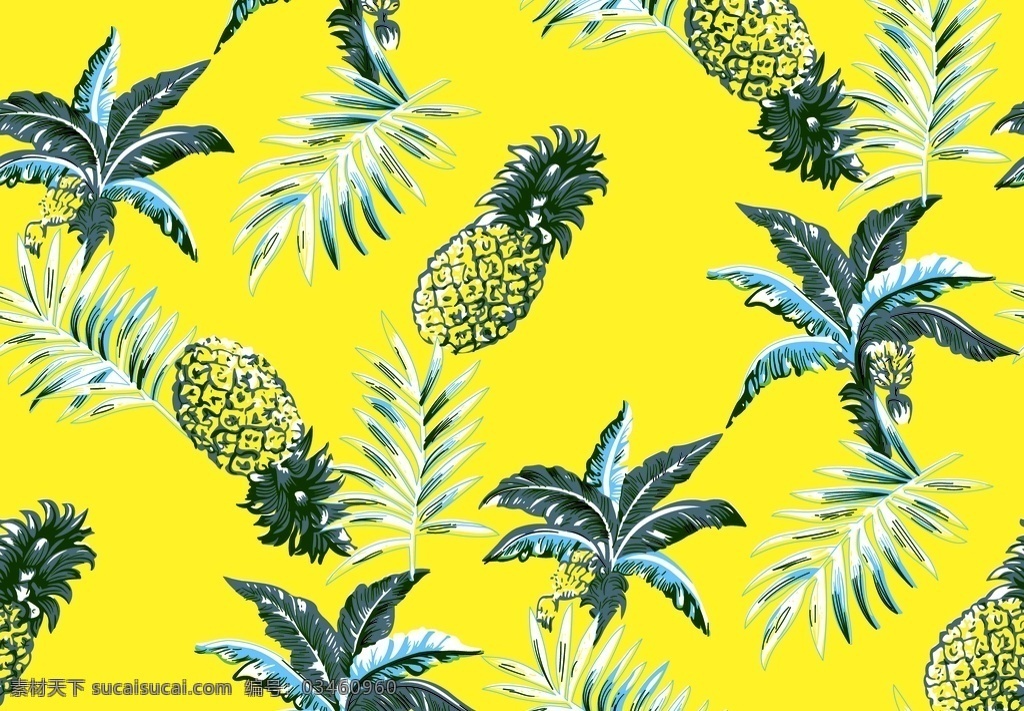 菠萝图片 菠萝 大牌 手绘花 失量图 数码印花 文化艺术 传统文化