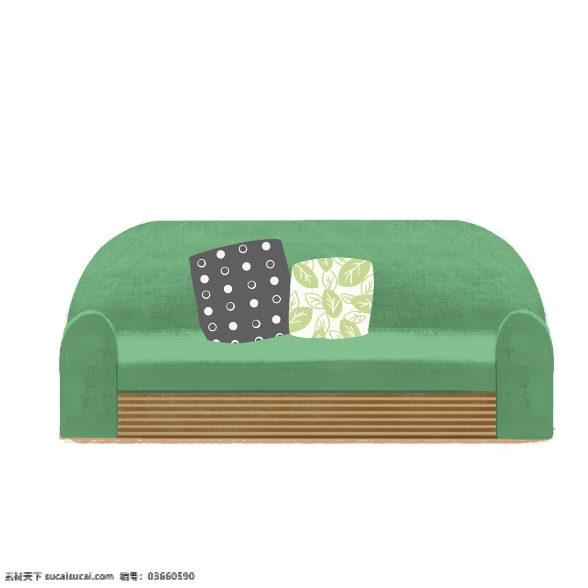 手绘 绿色 沙发 元素 卡通 插画 绿色沙发 抱枕