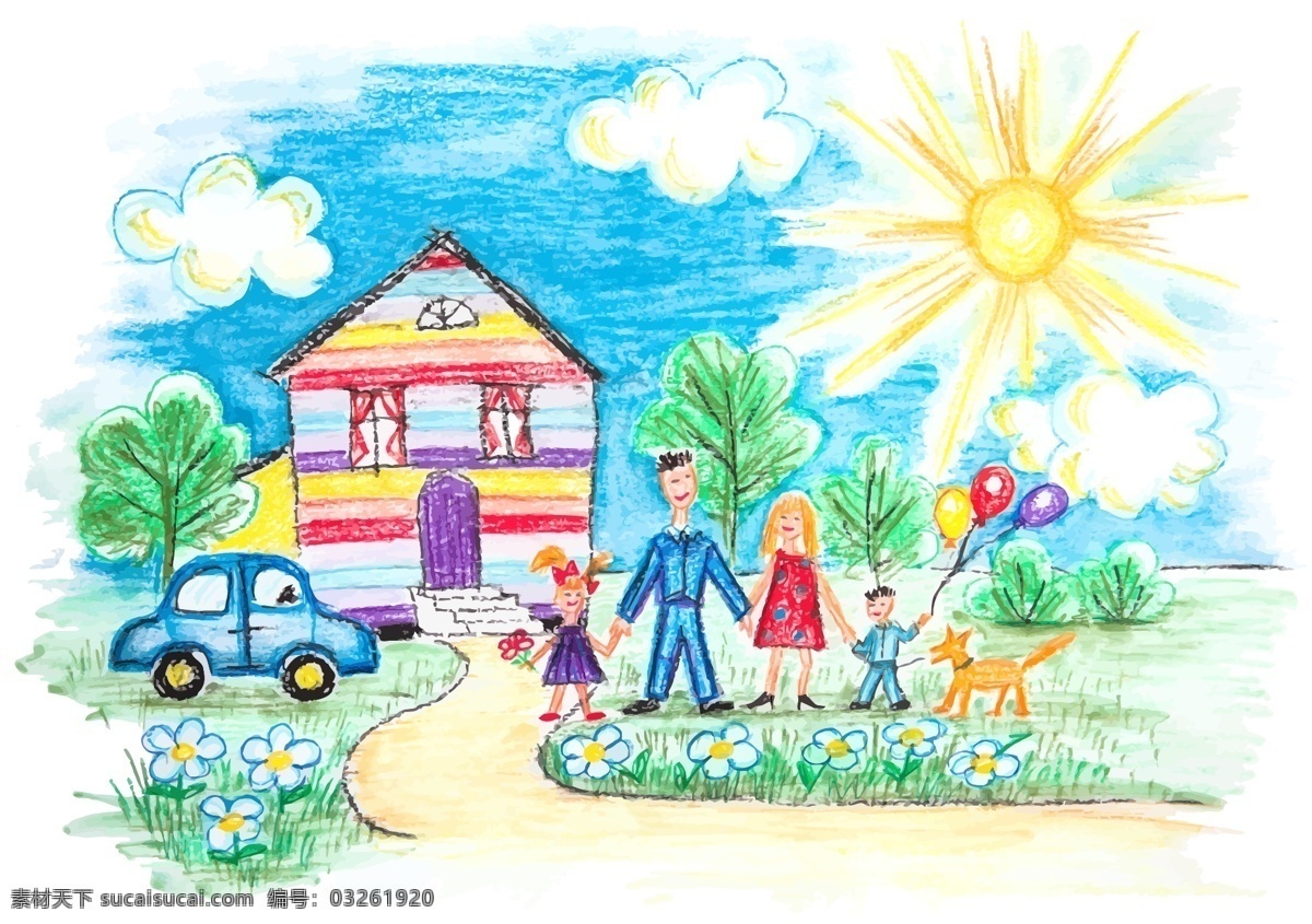 儿童绘画 卡通 插画 幼儿园 小孩子 手绘 矢量 文化艺术 绘画书法