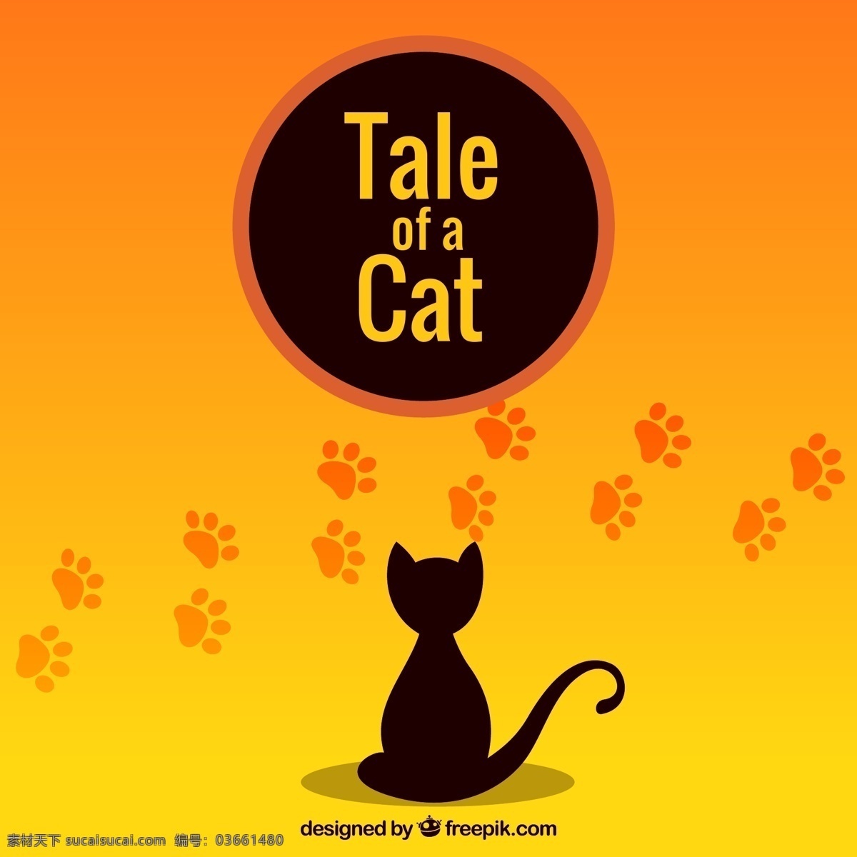 黑猫 小黑猫 小猫 小猫咪 喵星人 猫咪背影 猫咪 脚印 家宠 家庭宠物 萌宠 卡通素材 矢量动物 橙色背景