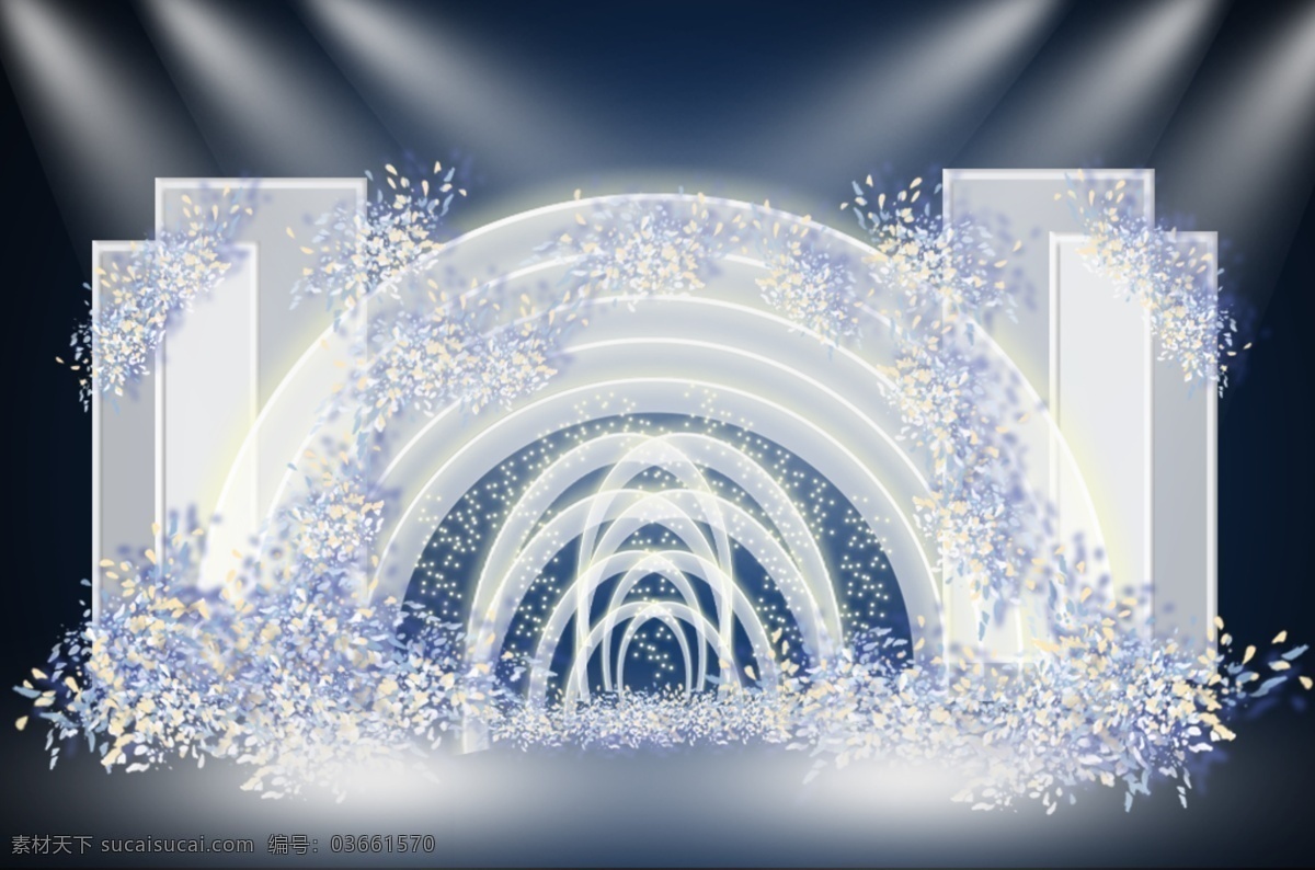 蓝色 简约 婚礼 迎宾 区 效果图 梦幻 迎宾区 花艺素材 屏风 半圆形 亚克力 造型
