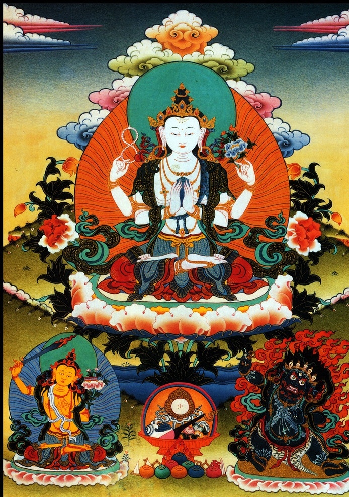 藏传佛教 三 怙 主 唐卡 老唐卡 传承 西藏 藏传 佛教 密宗 法器 佛 菩萨 成就 成就者 大德 喇嘛 活佛 三怙主 宗教信仰 文化艺术