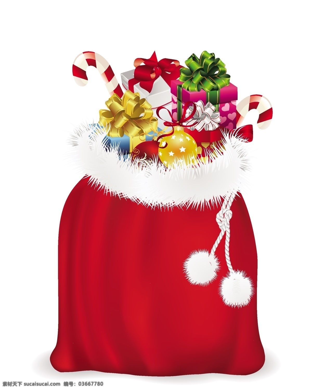 圣 克劳斯 礼品袋 向量 包 彩花 节 卡通形象 礼品 礼品盒 毛绒 球 雪 珠宝 圣克劳斯 手杖 矢量图 矢量人物