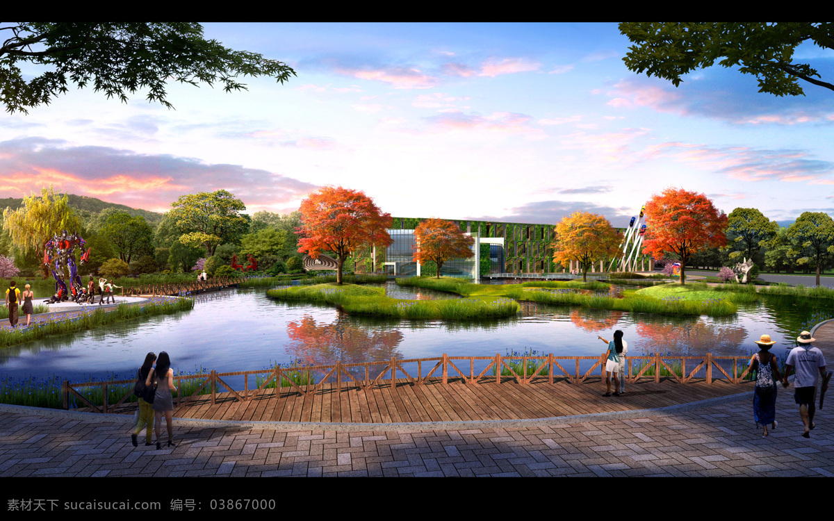 小游园 汽车 工业 公园 水景 建筑 环境设计 景观设计
