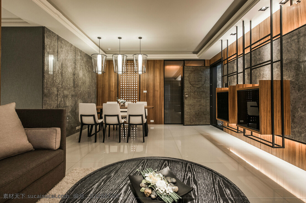现代 奢华 客厅 瓷砖 地板 室内装修 效果图 瓷砖地板 客厅装修 黑色茶几 深色沙发