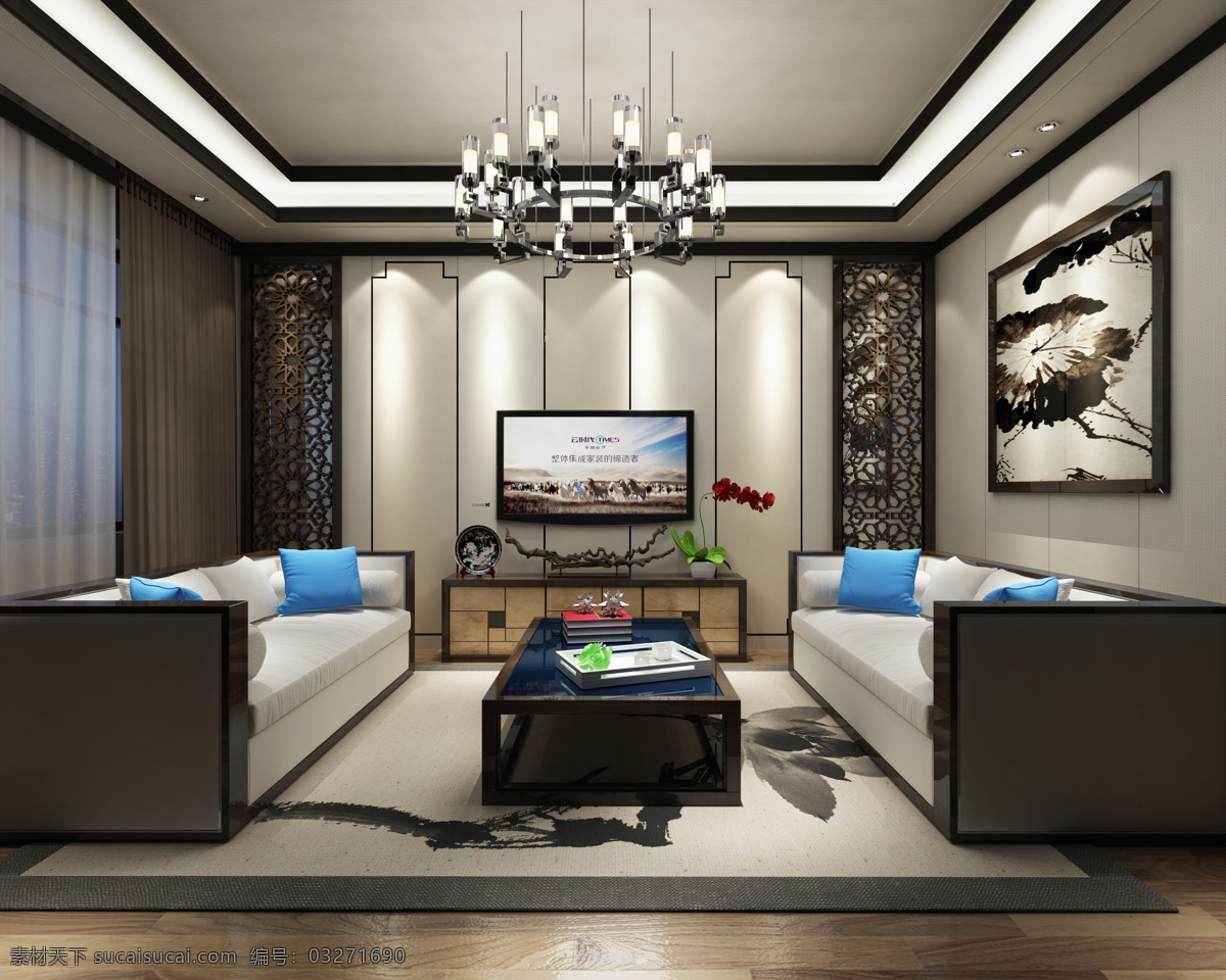 新中式客厅 中式客厅 效果图 家装图 装修图 环境设计 室内设计