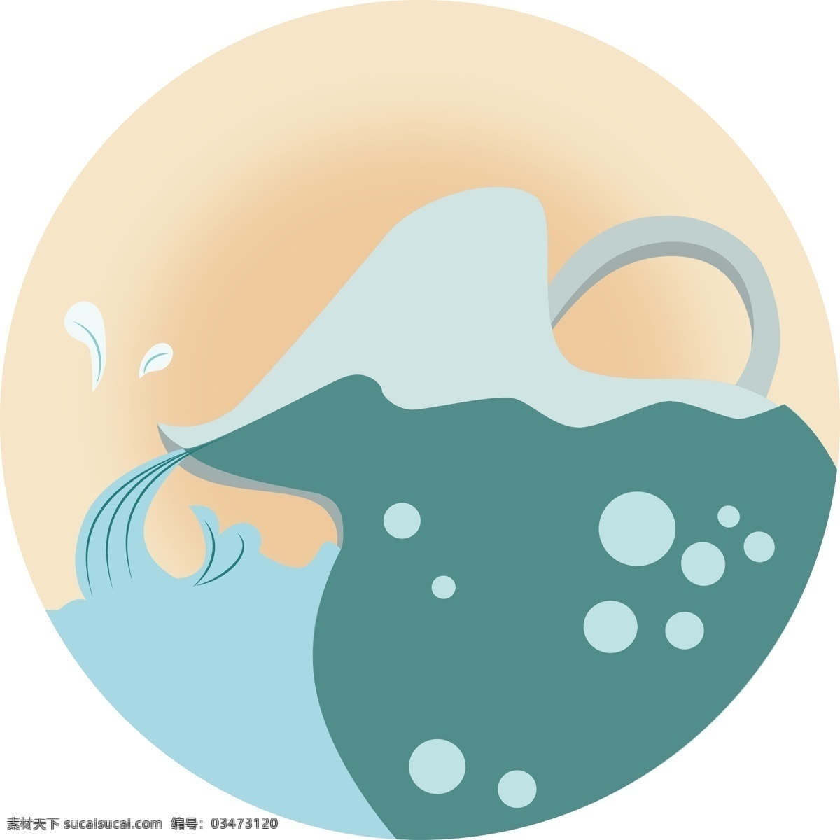 十二星座 水瓶 座 图标 水瓶座 扁平风 水波纹 蓝绿色 渐变背景 小清新 圆环 带投影 实用型