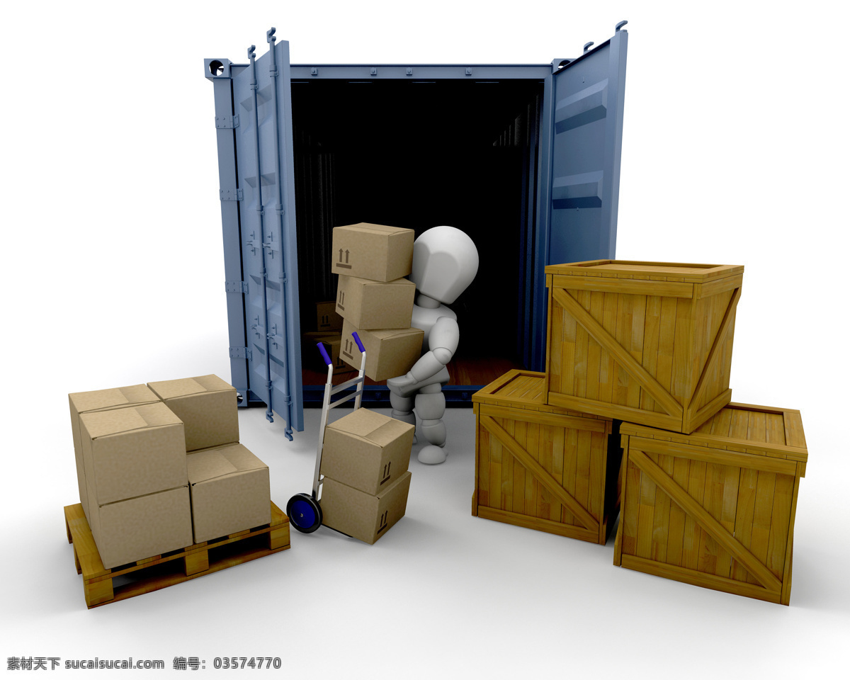 3d 小人 搬运工 3d小人 集装箱 卸货 箱子 货物 配图 3d作品 3d设计