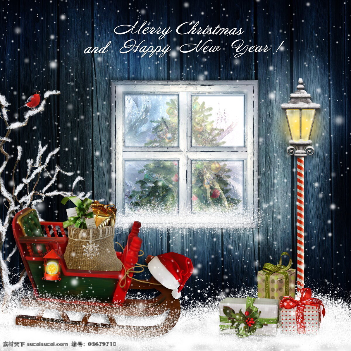 高清 圣诞节 海报 背景 圣诞海报 窗户 路灯