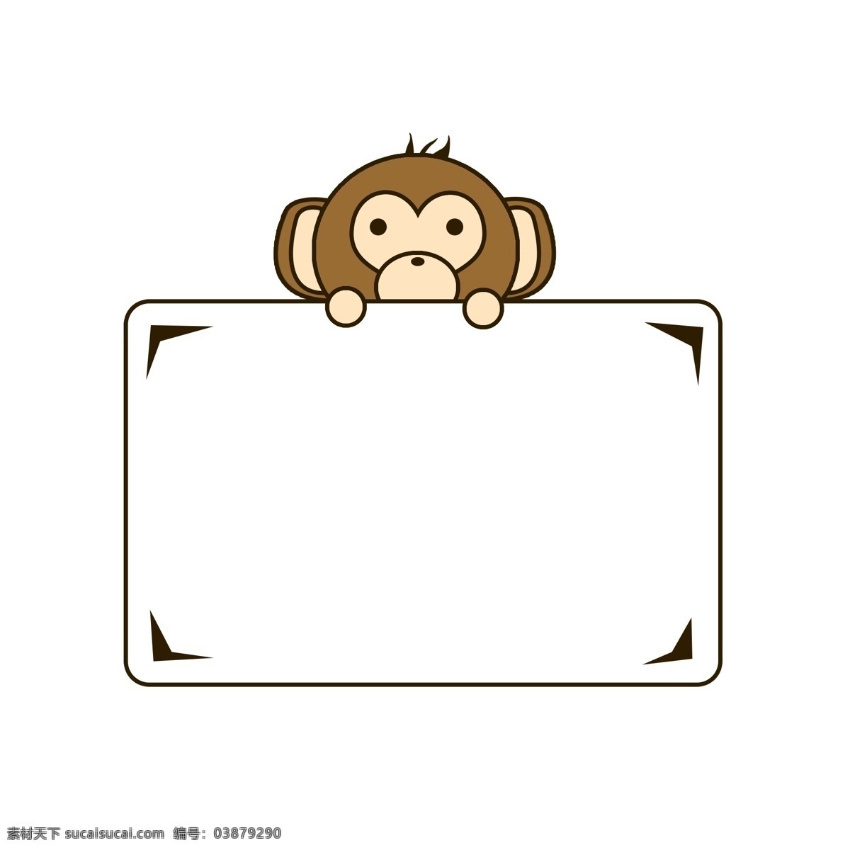 卡通 动物 猴子 边框 矢量 可爱 小猴子 矩形 三角 圆角 元素