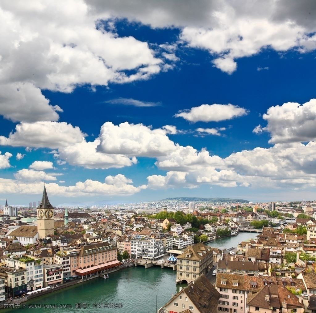 瑞士 苏黎世 上空 蓝天 白云 纯净天空 河流 欧洲建筑 欧洲风光 瑞士旅游 瑞士风光 瑞士首都 国外旅游 旅游摄影