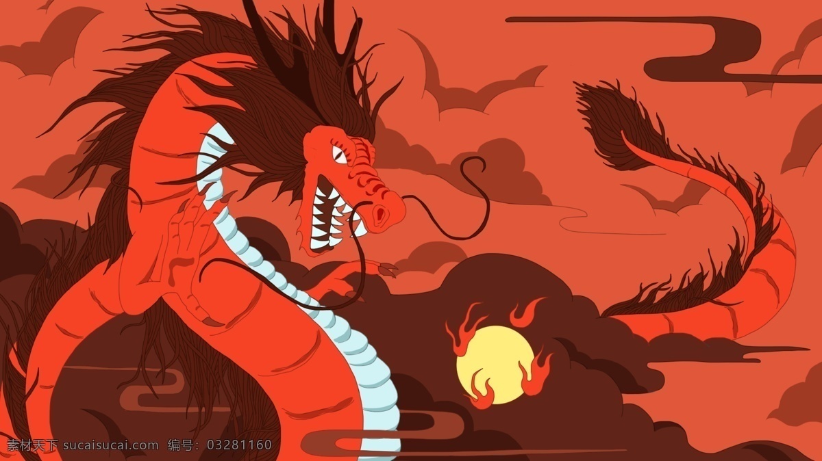 中国 风 瑞 龙 戏 珠 插画 中国风 仙境 祥云 梦游