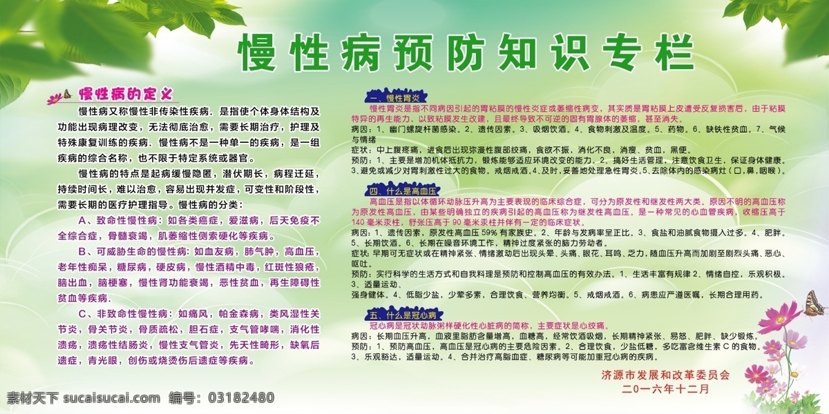 慢性病 防控 知识 展板 健康 绿色 树叶 专栏 宣传