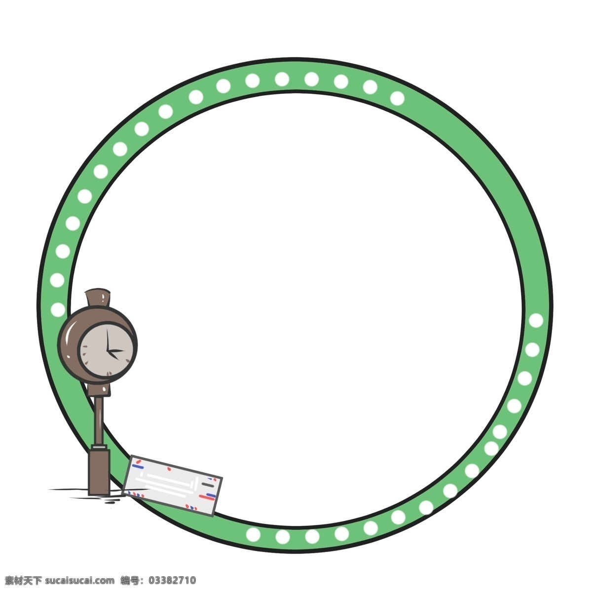邮局 绿色 边框 插画 邮局边框插画 绿色边框 深棕色 立式 钟表 装饰 白色波点 圆环形边框 信件装饰