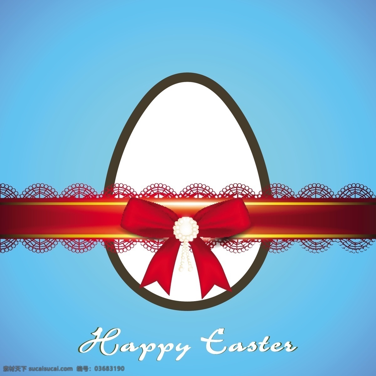 复活节 快乐 背景 卡 蓝色 上 红色 缎带 创意 装饰 蛋 矢量图 日常生活