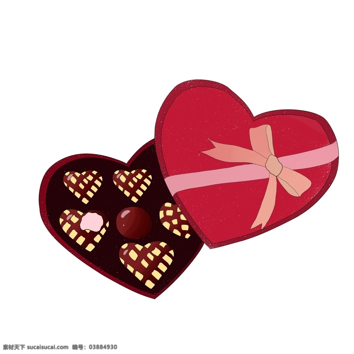红色 巧克力 礼盒 插画 手绘巧克力 粉色的蝴蝶结 蝴蝶结装饰 美味的巧克力 漂亮的巧克力
