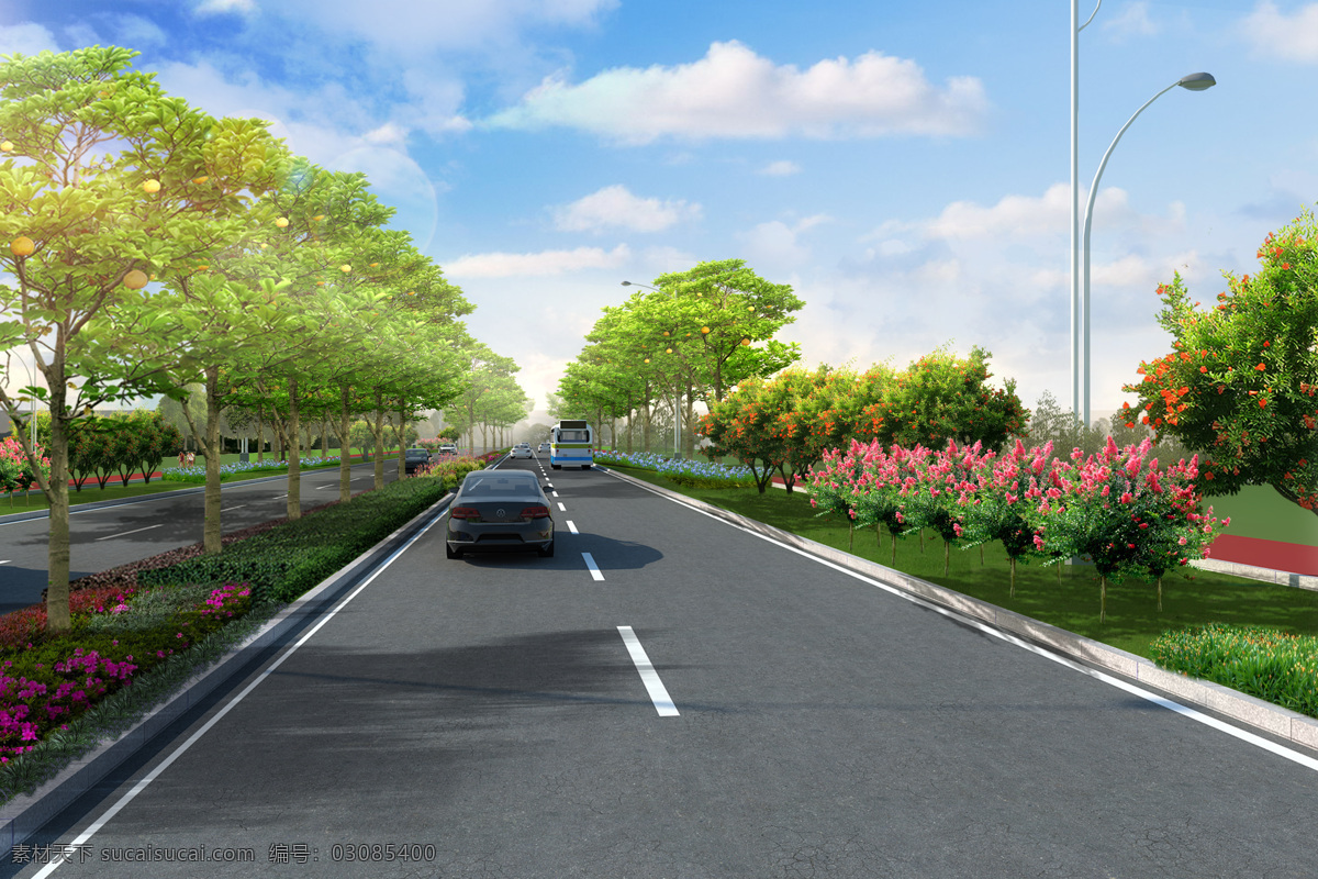 道路 绿化 效果图 市政道路 园林绿化 景观设计 园林设计 环境设计 绿化带