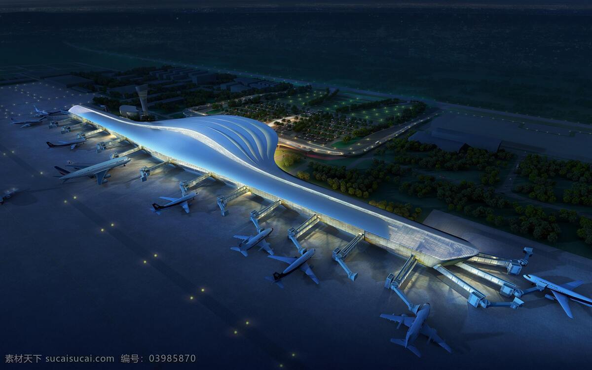 烟台 机场 效果图 飞机 环境设计 建筑设计 航站楼 空港 旅游景观 装饰素材